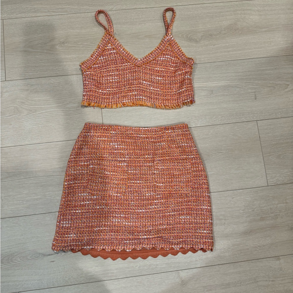 Maje Orange Tweed Women's 2 piece Skirt and top set BNWT